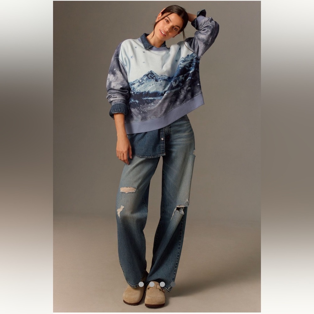 Anthropologie Blue Mountain Print Pullover Sweatshirt - Picture 4 of 16